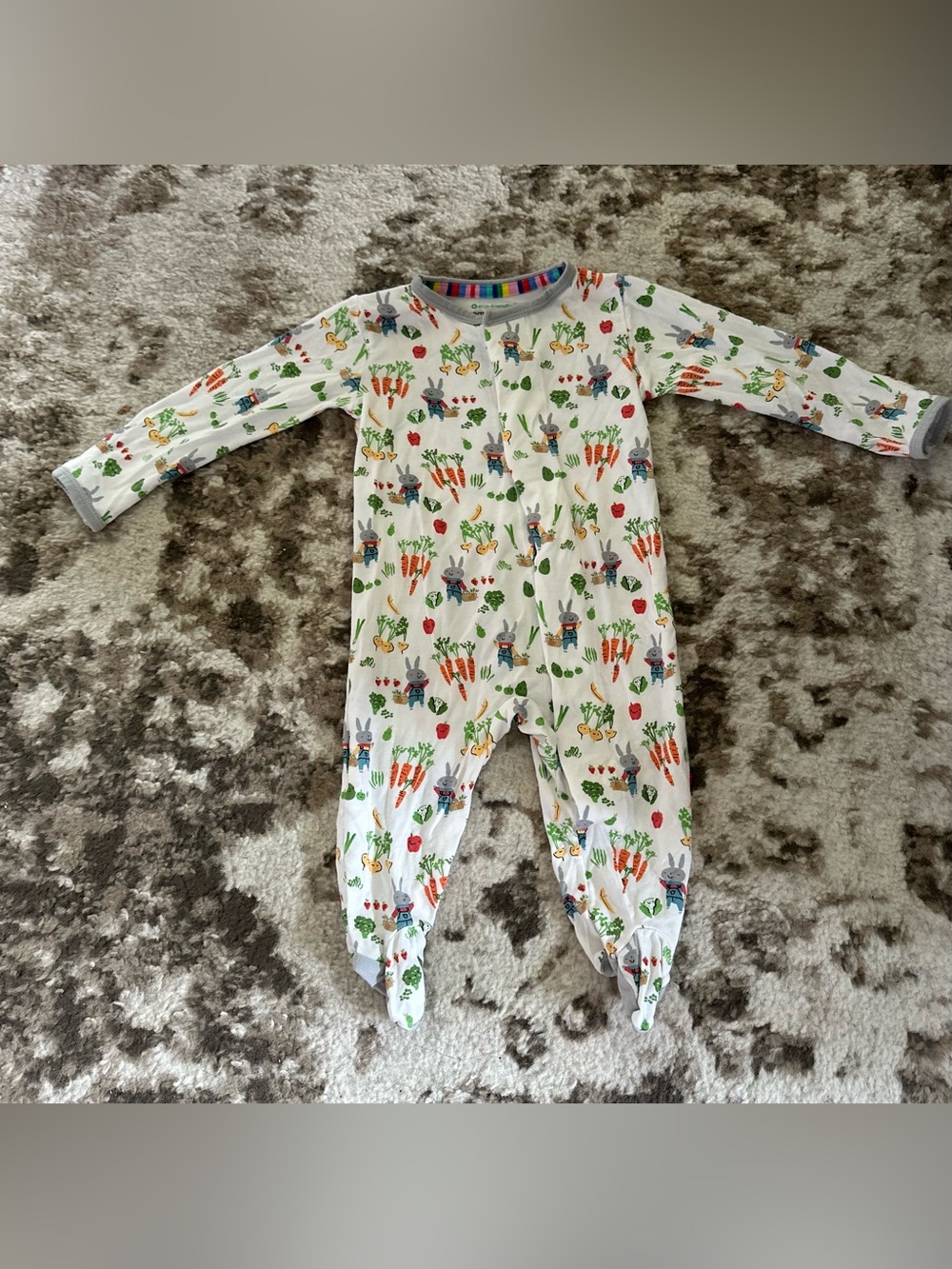 Magnetic Me White Footed One-Piece with Carrot & Bunny Garden Print
